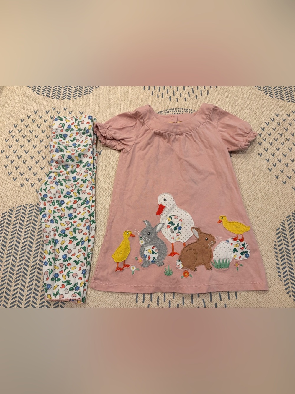 Baby Boden Pink Animal Applique Top with Floral Accents and matching leggings